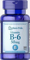 Вітамін В6 Vitamin B-6 Pyridoxine Hydrochloride Puritan's Pride 50 мг 100 таблеток