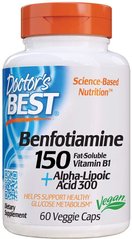 Альфа-липоевая кислота + Бенфотиамин Benfotiamine + Alpha-Lipoic Acid Doctor's Best 150/300 мг 60 капсул