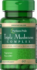 Лікувальні гриби комплекс рейші шиітаке maitake смажені гриби Triple Mushroom Complex Puritan's Pride 60 капсул