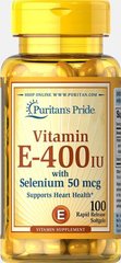 Фотография - Витамин Е с селеном Vitamin E-400 with Selenium Puritan's Pride 400 МО/50 мг 100 капсул