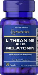 L-теанин плюс мелатонин L-Theanine Plus Melatonin Puritan's Pride 30 капсул