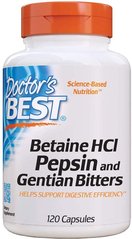 Фотография - Бетаїн гідрохлорид + пепсин Betaine HCL Pepsin & Gentian Bitters Doctor's Best 120 капсул