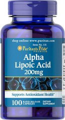Альфа-липоевая кислота Alpha Lipoic Acid Puritan's Pride 200 мг 100 капсул