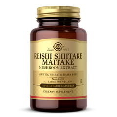 Лечебные грибы рейши шиитаке и майтаке Reishi Shiitake Maitake Solgar экстракт 50 капсул
