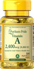 Фотография - Витамин А Vitamin A Puritan's Pride 8000 МЕ 2400 мкг 100 капсул