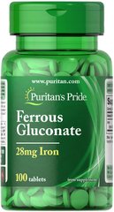 Залізо Ferrous Gluconate (Iron 28mg) Puritan's Pride 100 таблеток
